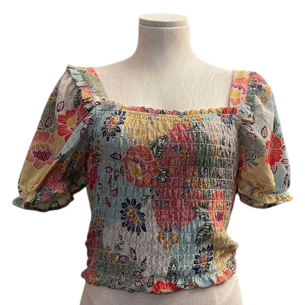 Monteau Los Angeles Floral Smocked Top - Multicolor